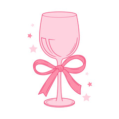 Pink Wine Glass with Bow and Stars Illustration