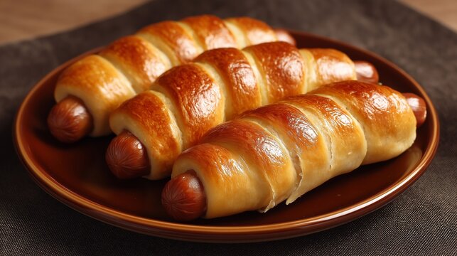 Sausages in dough on  plate,pigs in a blanket
