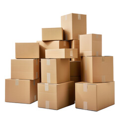 Stack cardboard boxes isolate on transparent background