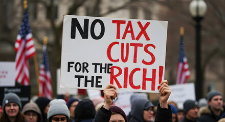 Protestors Holding No Tax Cuts for the Rich Signs During a Daytime Rally