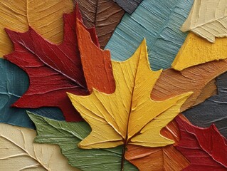 Close-up of colorful leaves, resembling a painted canvas, intricate details, natural pigments - birch sharp pigments art