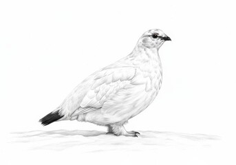 Fototapeta premium Detailed black and white pencil drawing of a Rock ptarmigan bird in winter plumage