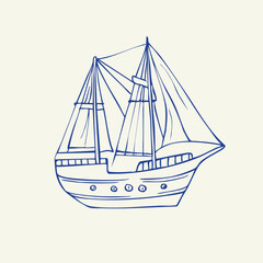 The Ship doodle line sketch isolated element