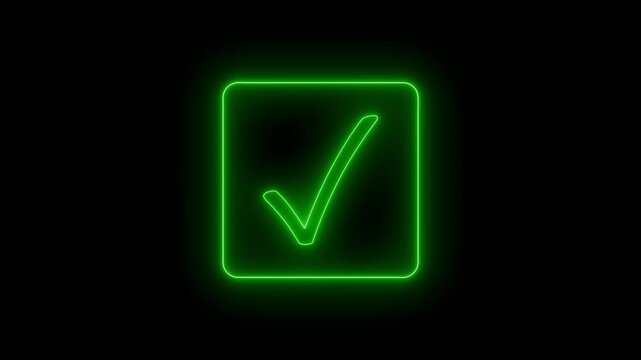 Glowing Neon Checkbox Symbol Animation, Animated Glowing Neon Checkbox Icon