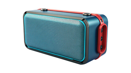 Naklejka premium Modern portable Bluetooth speaker with red handle and stylish blue casing