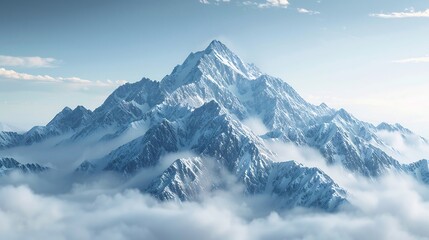 Spectacular mountain summit emerging clouds under bright daylight ultra sharp textures and sweeping depth breathtaking visual