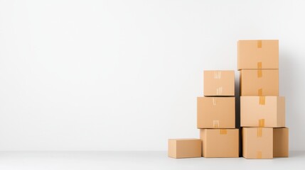 Obraz premium Stack of Brown Cardboard Boxes Against White Wall