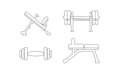 Obraz premium fitness equipment vector illustration. Seamless vector fitness equipment background pattern. Simple line art fitness background. Fitness equipment background. Fitness and Workout line icon.