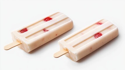 Two Creamy Raspberry Popsicles on White Background