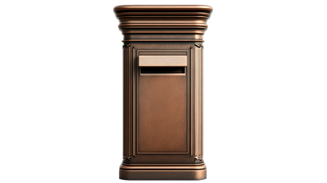 Classic bronze mailbox with detailed trim and slot design cut out transparent
