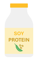 Soybean vegan protein product. Vegan protein bottle. Alternative non-dairy vegetarian drink for plant based diet, healthy organic nutrition product. High Quality Protein Rich Nutrition Product.