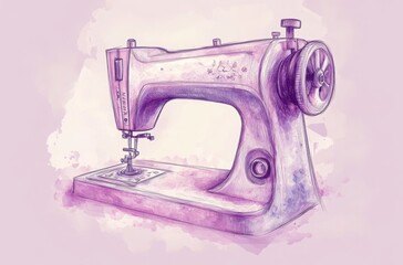 Old-fashioned sewing machine rendered in hand sketch style
