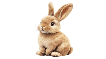 Cute, fluffy bunny sitting upright. Soft light brown fur. Cut out transparent