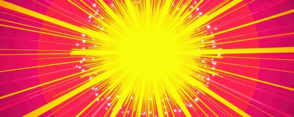 Fototapeta premium Vibrant yellow & pink sunburst, comic book style, happy, graphic design