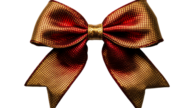 Ornamental bow with a grid and metallic look, cut out transparent