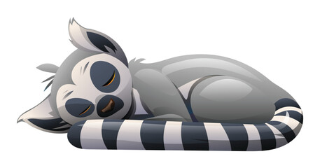 Lemur sleeping, curled up and resting. Vector cartoon character illustration © YG Studio