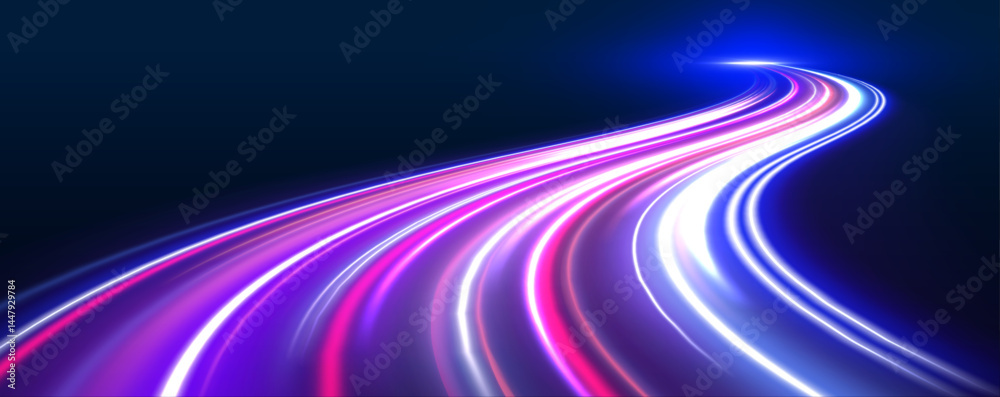 Leinwandbilder futuristic light motion effects on a black background, showcasing fast-moving neon stripes and creat
