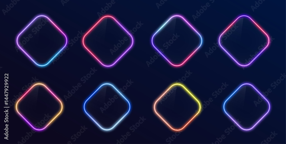 Poster abstract cosmic bright colorful square border. vector set of realistic isolated neon signs colorful 