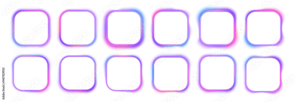 Poster gradient pink purple blue color. isolated on transparent background. png. set of glowing neon square