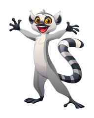 Lemur standing with arms wide open, excited and happy. Vector cartoon illustration