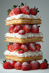 Delicious strawberry dessert with layers and whipped cream