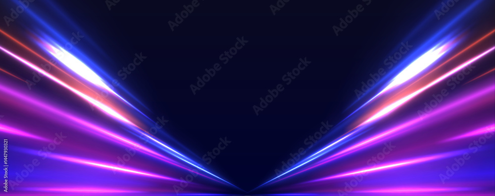 Poster with vibrant neon colors and high-speed light motion, this design illustrates the evolution of wirel