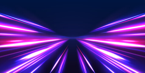 Neon stripes in the form of drill, turns and swirl. Speed of light concept background. Abstract background rotational border lines.	