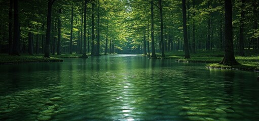 Serene Green Forest River: A Tranquil Escape into Nature's Embrace