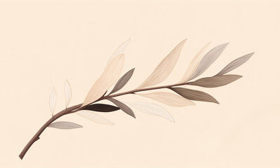 Delicate Botanical Leaf Drawing On Light Beige Background