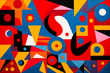 A vibrant, abstract composition featuring geometric shapes in bold colors that evoke creativity and modern art.