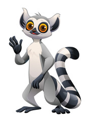 Friendly lemur waving with a happy expression. Vector cartoon illustration