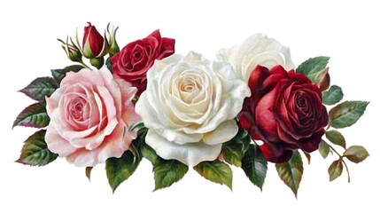 Naklejka premium Elegant Bouquet of Roses: A Stunning Display of Pink, White, and Red Roses