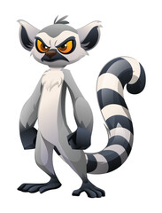 Angry lemur with an aggressive stance, showing intense eyes. Vector cartoon illustration