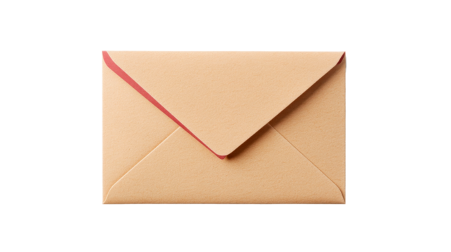 Tan envelope with a red border detail. cut out transparent