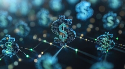 Digital dollar signs interconnected