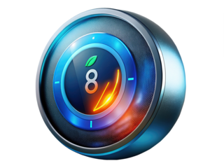 Futuristic glowing orb with leaf and number eight inside interface design