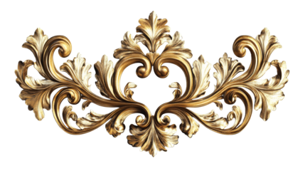Golden baroque flourish scroll, detailed ornate decoration, cut out transparent