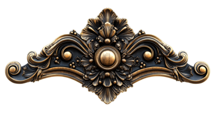 Elaborate floral antique ornament in bronze color, cut out transparent