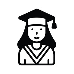 Latest glyph style icon of graduate girl with a cap