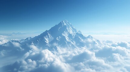Obraz premium Sharp mountain peak rising above thick white clouds clear blue sky above epic isolated summit high altitude atmosphere