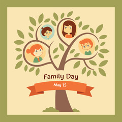 Happy International Family Day 2025 Illustration – May 15 Unity and Support Poster, Global Family Celebration Vector, Diverse Parents and Children Art Banner