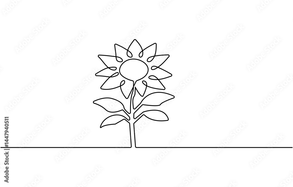 Poster sunflower continuous one line drawing and minimalist style isolate outline vector icon