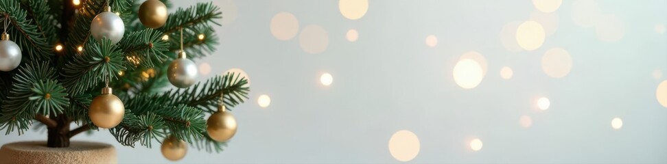 Obraz premium Elegant artificial tree, gold & silver accents, plush decor, beautiful, season, elegant