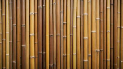 Fototapeta premium A vertical pattern of bamboo stalks in shades of brown and yellow provides a natural texture.