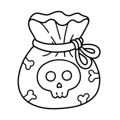 Halloween or Day of the Dead Skull Bag with Bones and Drawstring Bow – Spooky Decor, Mexico Festival Symbol, Trick-or-Treat Candy Pouch 