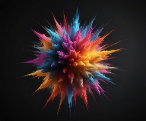 Multicolored powder burst against stark black background, dynamic energy ,  joy,  color,  design