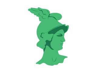 Antique 2000s style statue character. Aesthetic y2k greekcore bust with wings on helmet. 