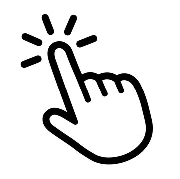 Hand cursor icon clicking with sound effect lines.