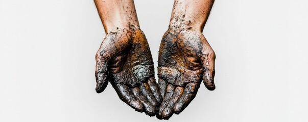 Dirty hands symbolize hard work and environmental challenges in contemporary society.