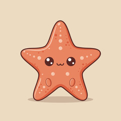 Cute cartoon starfish character smiling against a plain background  